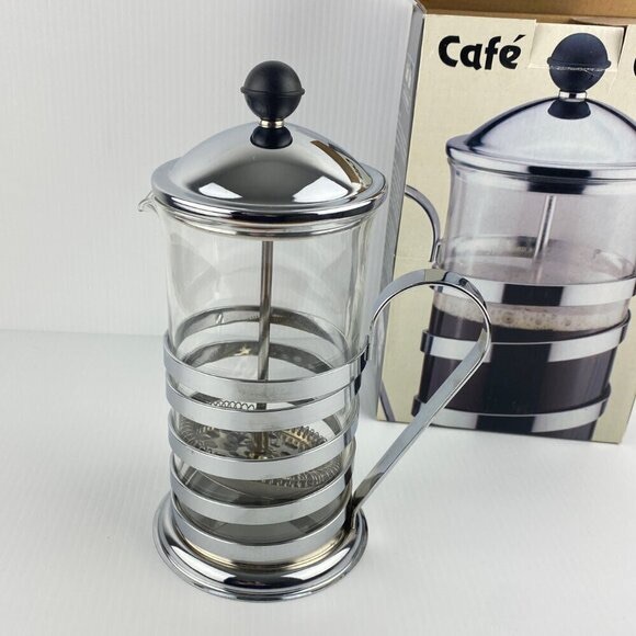 Café Ole Coffee Press 4 Cup Glass with Stainless Steel in Original Box - Picture 3 of 6